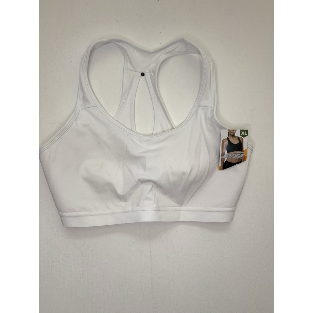 Avia Women's XL White Racerback Sports Bra High Support Wireless Mesh